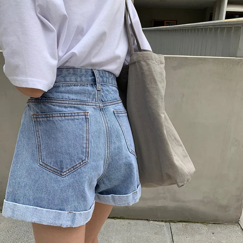 Women's Denim Shorts Wide With Belt High Waist Female Short Jeans Pants Trend 2025 New In Offer Aesthetic Hot Elasticty Outfits