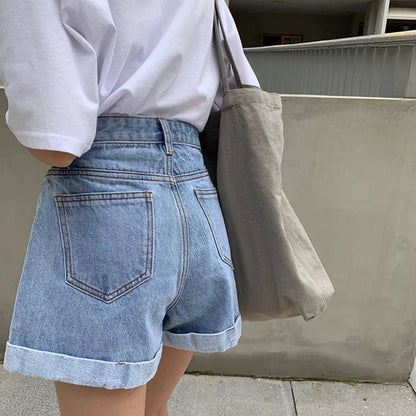 Women's Denim Shorts Wide With Belt High Waist Female Short Jeans Pants Trend 2025 New In Offer Aesthetic Hot Elasticty Outfits