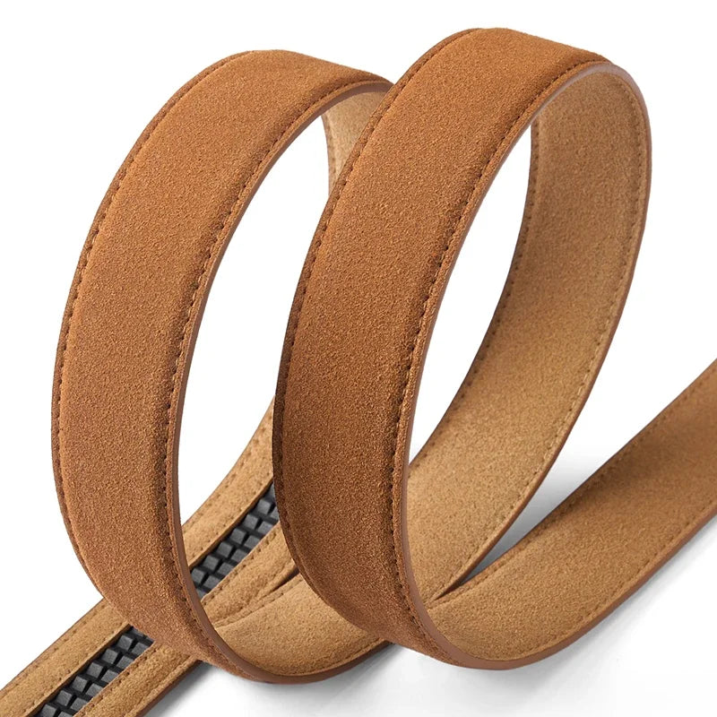 Suede Leather Automatic Buckle Belt for Men Adjustable Ratchet Belt Genuine Men's Leather Belts Fashion Designer Belt Men