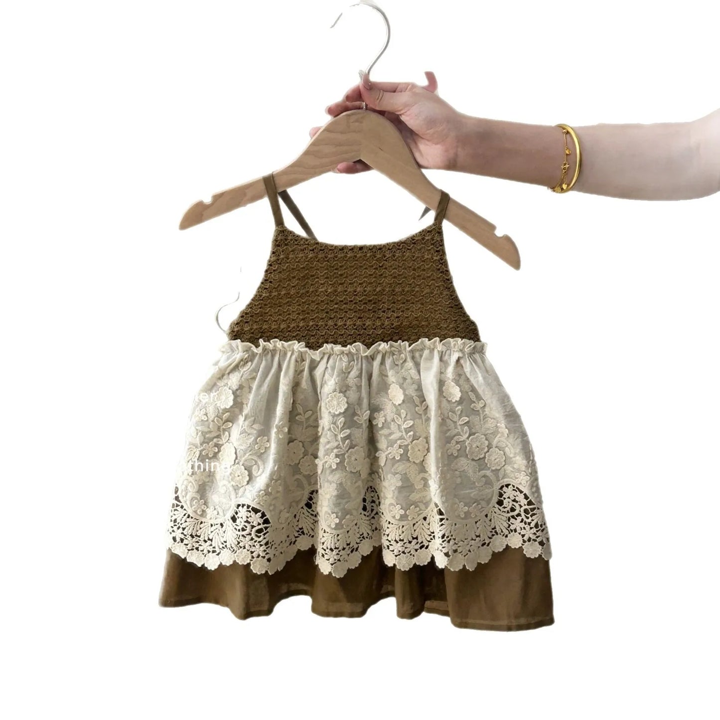 Summer Girls Casual Dresses with Hat Children's Clothing 2025 New Girls' Hollow Out Sleeveless Skirt Children's Lace Dress