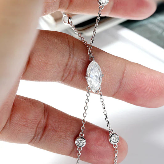 Bracelets de cheville en moissanite taille marquise 3EX pour femme, réglables de 14 à 20 cm, en argent 925, cadeau de bijoux de main