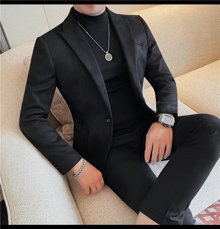 Classics Autumn Winter Suede Suit Jackets Fashion New Solid Slim Fit Business Office Social Blazer Wedding Top Mens Clothing 4XL