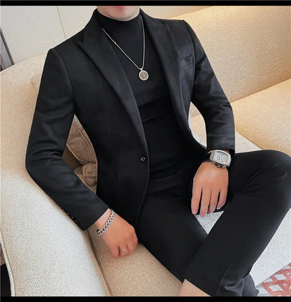 Classics Autumn Winter Suede Suit Jackets Fashion New Solid Slim Fit Business Office Social Blazer Wedding Top Mens Clothing 4XL