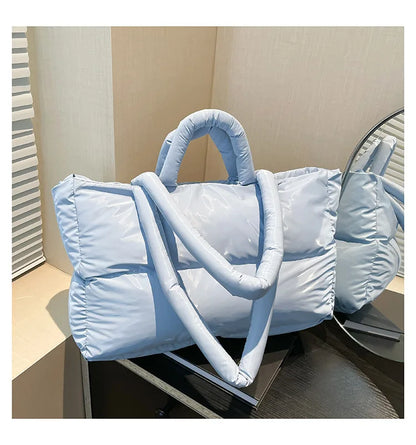 Fashion Large Capacity Puffer Shoulder Bags Padded Women Handbags Casual Nylon Quilted Big Tote Bag Warm Winter Shopper Purses