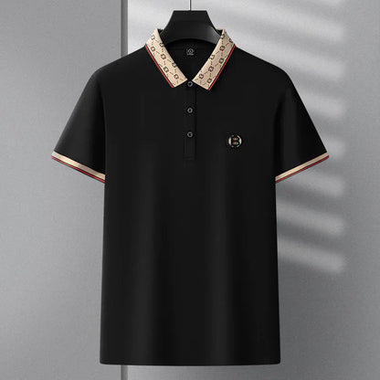 Men's short sleeved summer polo shirt high-end design exquisite smooth silk breathable wrinkle resistant hot selling T-shirt
