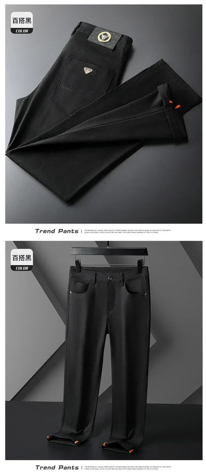 Seven-Color Stretch 97% Cotton and 3% Spandex Jeans Men Trendy Wild Simple High-End Slim-Fitting Small Straight Casual Trousers