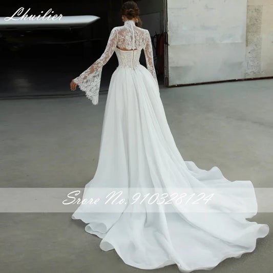 Customized A Line Strapless Lace Wedding Dresses Illusion Bridal Gowns with Removable Lace Jacket