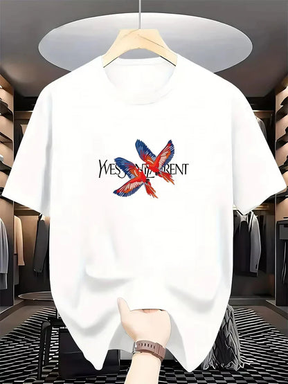 2026 Spring and summer new model parrot-pattern fashionable international brand printed round neck pure cottonT-shirt
