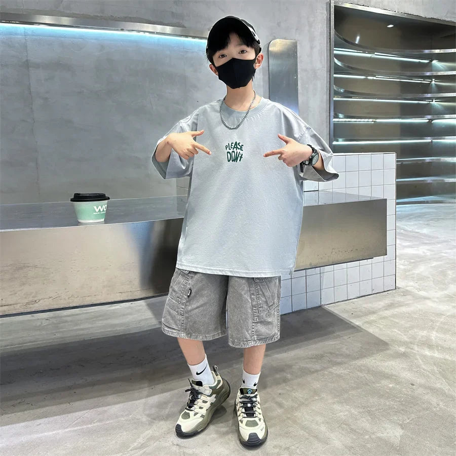 Fashion Kids Designer Summer Clothing Set for Tween Boy High Street Outfits Children New Arrival 2 Pieces Tracksuit Clothes Suit