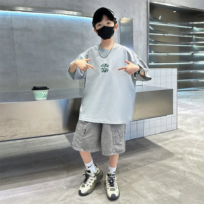 Fashion Kids Designer Summer Clothing Set for Tween Boy High Street Outfits Children New Arrival 2 Pieces Tracksuit Clothes Suit