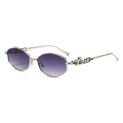 Punk Women's Retro Metal Frame Sunglasses Leopard Head Decor UV400 Shades Fashion Gradient Sun Glasses for Street & Vacation