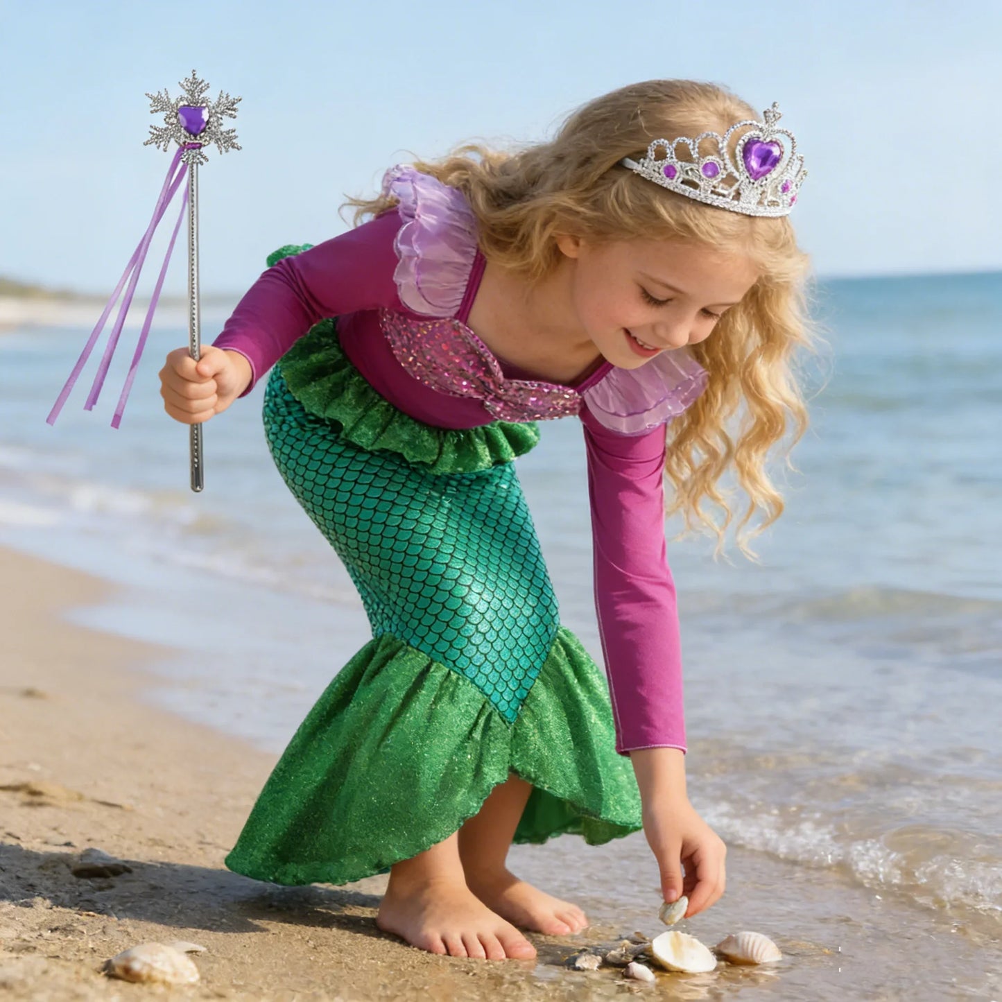 Mermaid Costume for Girl Long Sleeve Girls Dress Carnival Evening Party Dresses Kids Halloween Birthday Prom Dress Up Clothes