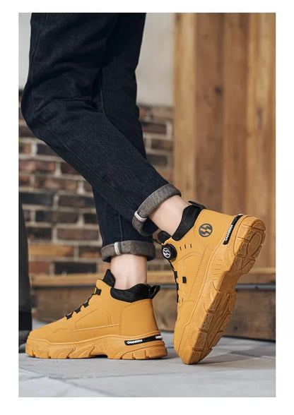 Autumn Men's Sneakers New Breathable Workwear Shoes Trendy Thick Soled Shoes Anti Slip White Casual Skateboard Shoes Ankle Boots