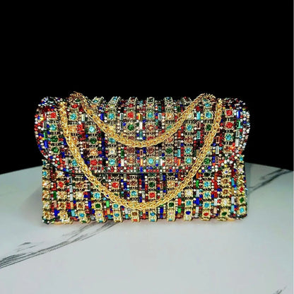 Full Rhinestone Women's Evening Clutch Bag luxury Leather Chain Handbag Elegant Wedding Party Diamond Wallet Rectangular Purse