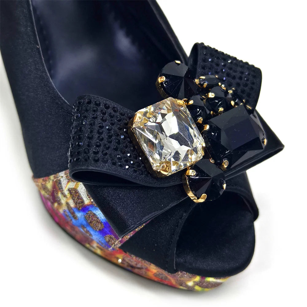 2024 Newest INS Style Black Color Elegant Women High Heels Nigeria Popular Designer African Ladies Shoes And Bag Set