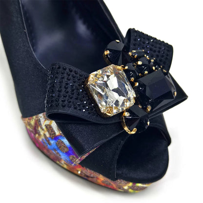 2024 Newest INS Style Black Color Elegant Women High Heels Nigeria Popular Designer African Ladies Shoes And Bag Set