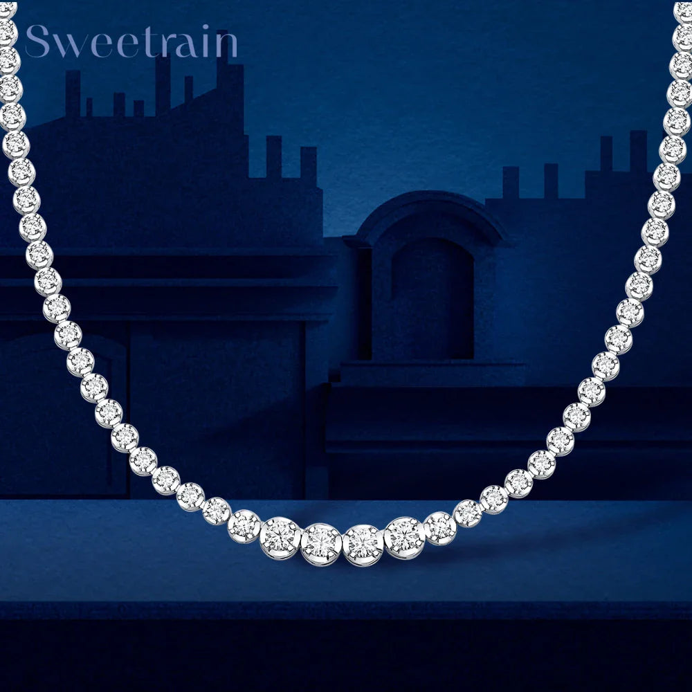 Moissanite Tennis Necklace for Women S925 Sterling Silver Plated Gold 1.2 Carat Diamond Chain Necklaces Wedding Party Jewelry