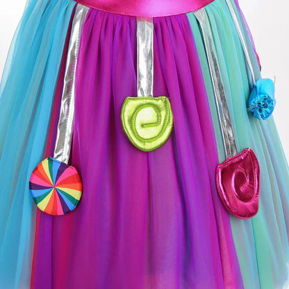 2025 Purim Festival Suspender Rainbow Dress For Girl Candy Lollipop Costume Party Gift Candy Dress + Lollipop Accessories Suit