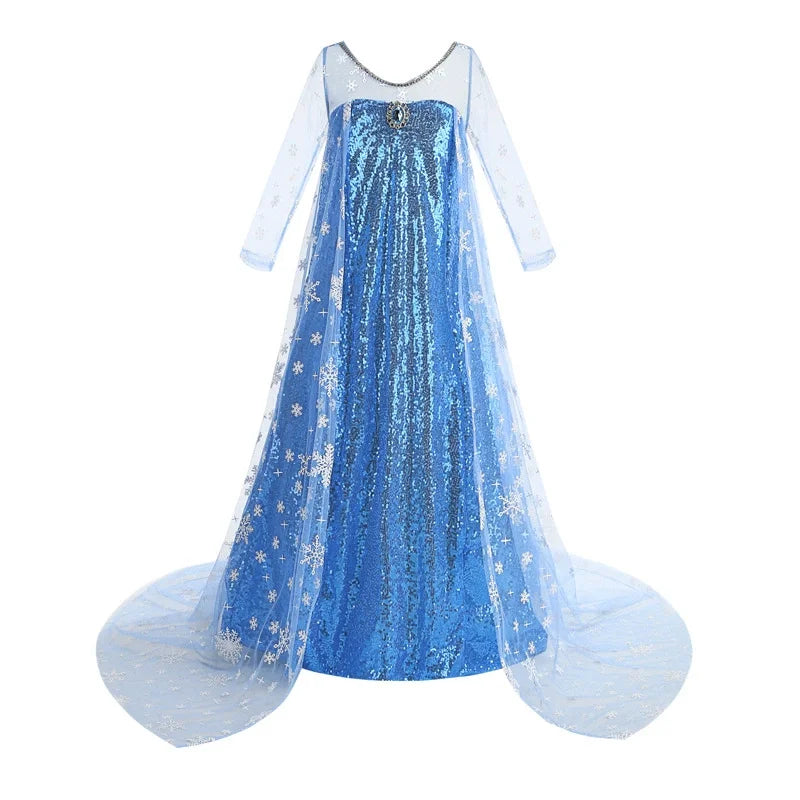 New Sequined Blue Elsa Party Dress For Girl Role Play Princess Apparel Toddler up Birthday Festival Carnival Apparel Accessories