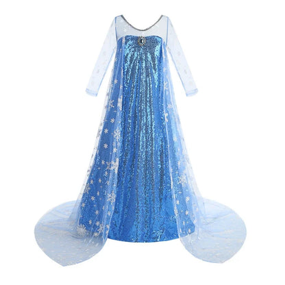 New Sequined Blue Elsa Party Dress For Girl Role Play Princess Apparel Toddler up Birthday Festival Carnival Apparel Accessories