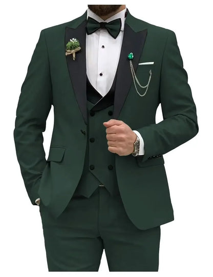 Slim Fit Men Suits Double Breasted Groom Formal Business Male Blazer Set Peak Lapel Party Wedding Tuxedo (Jacket+Vest+Pants)