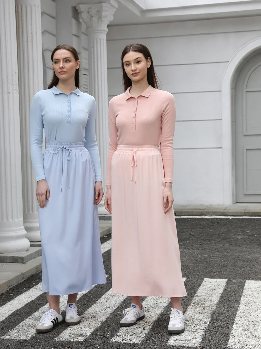 AP 2025 Spring and Summer Women Turn-down Collar Tee Soft Lady Cotton Blend Skirt Comfortable Casual