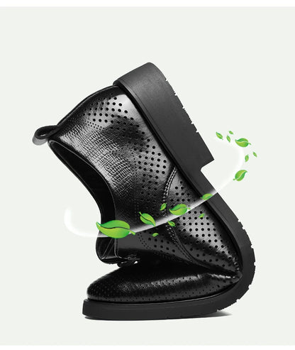 Men's Summer Breathable Leather Shoes Hollow out Fashionable Slip-On Comfortable Anti-Slip Soft Bottom Derby Shoes-SJ2501-1