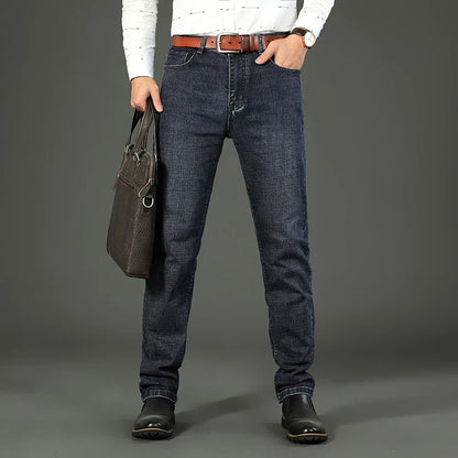 Business Men's Jeans Casual Straight Stretch Fashion Classic Blue Work Denim Trousers Male WTHINLEE Brand Clothing Size 28-40