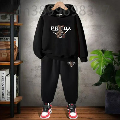 Children 3-12 Years Hoodie Long-sleeved Boys Girls Toddler Sports Coat Top+Pants Casual Sweatshirt Set Kids Little Bear Letters