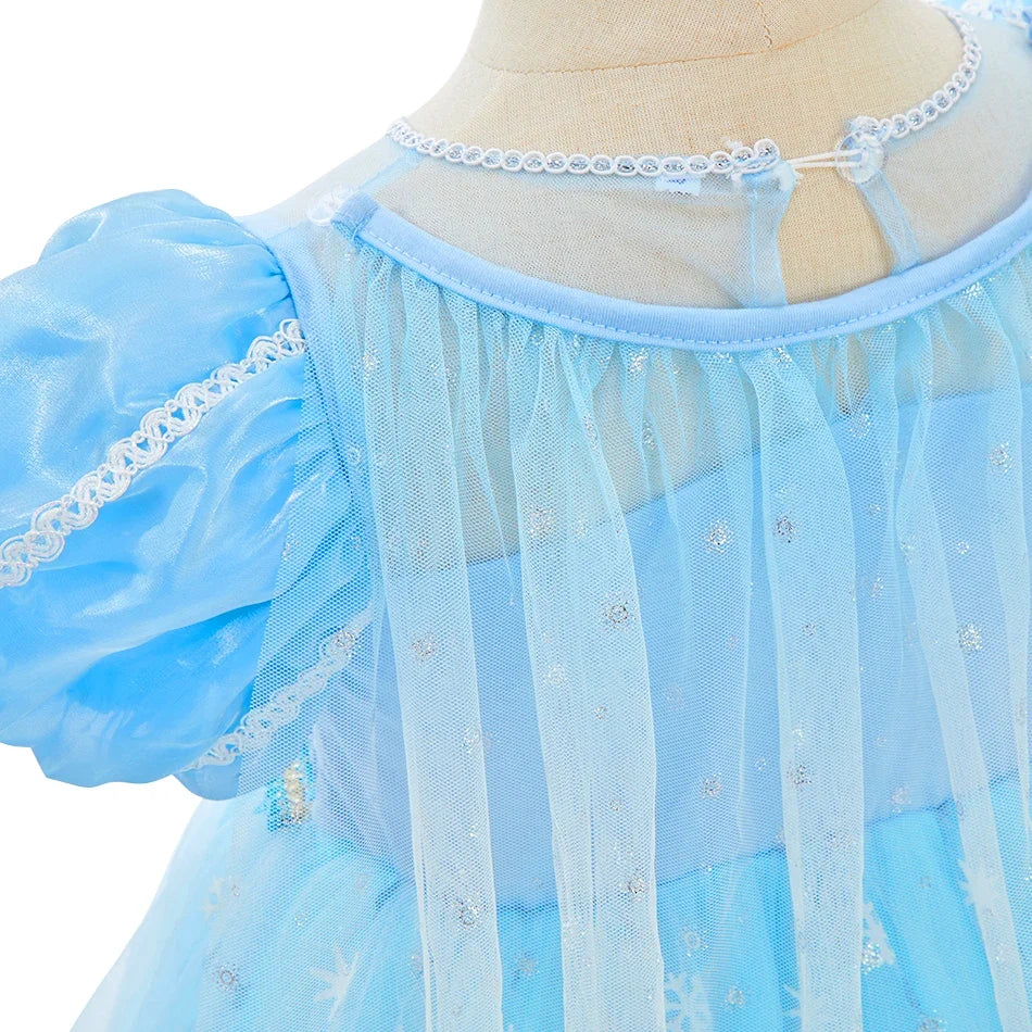 Children Carnival Blue Sequins Elsa Cosplay Dress Girls Elegant Blue Princess Costume Kids Halloween Birthday Party Clothes