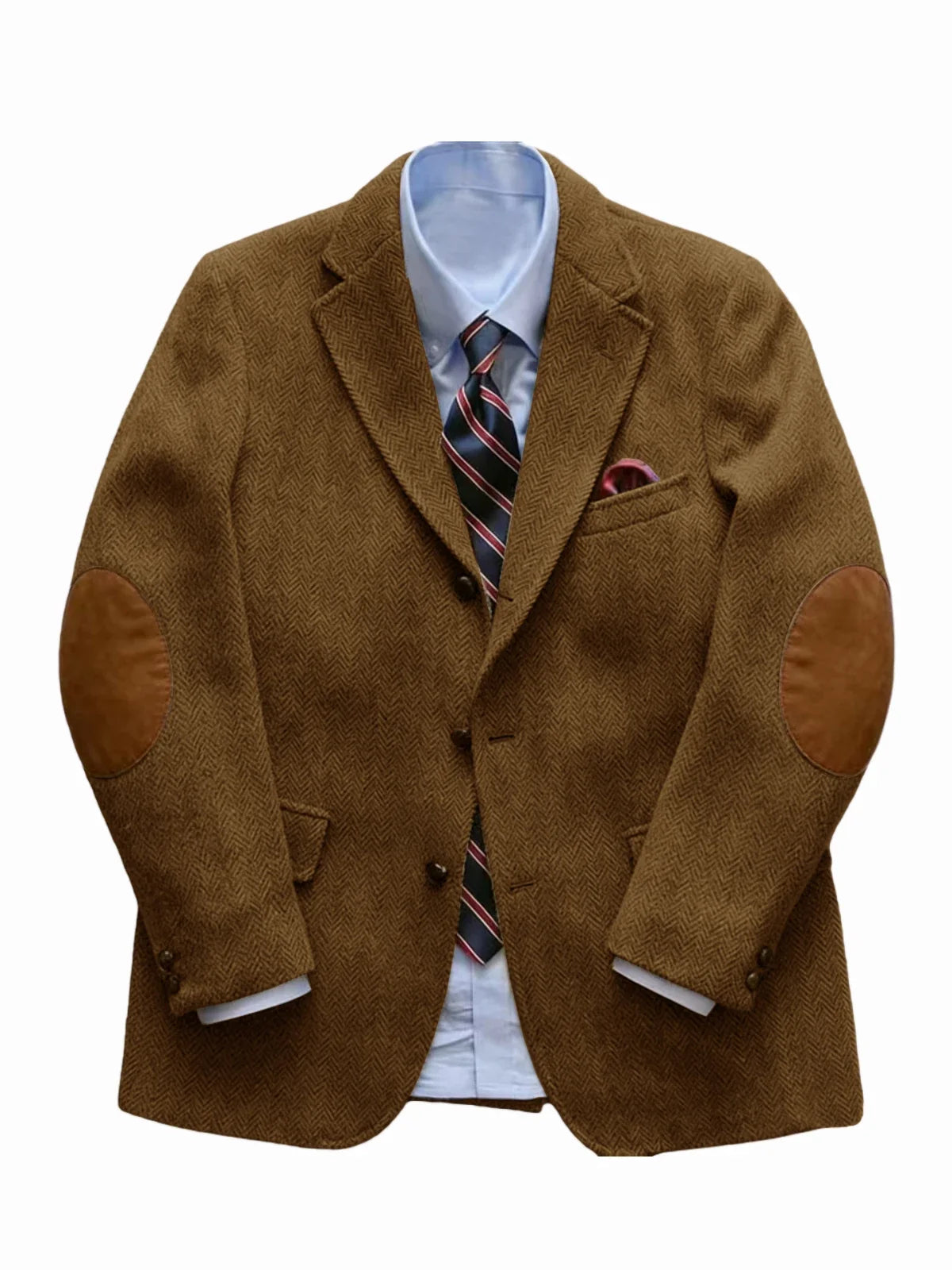 Men's Vintage Herringbone Tweed Blazer With Elbow Patch 2 Button Single Breasted Cotton Casual Slim Fit Business Jacket XS-7XL