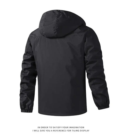 Hooded Waterproof Jacket Men Outdoor Softshell Zip Up Outwear Windbreaker Hiking Camping Coats Lightweight Spring Autumn Coats