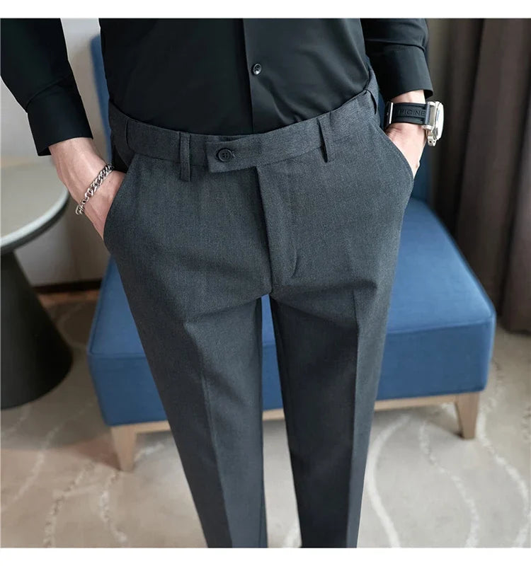 Men Suit Pant Autumn Elastic Waist Solid Slim Fit Dress Pants Business Casual Office Social Trouser Plus Size 40 38 Men Clothing