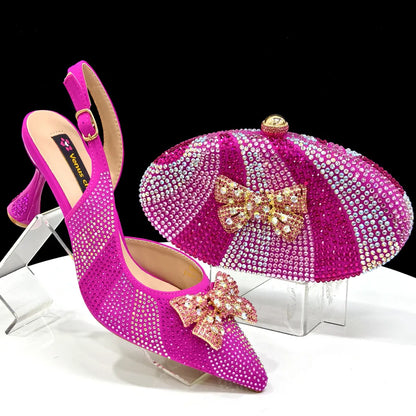 Exclusive Items for Banquet Personality Designed Irregular Bag and Stiletto Heel Diamond-Studded Handbag and Pointed Shoes