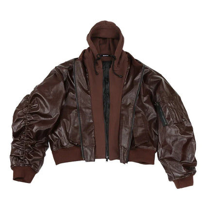 Autumn Winter Oversized Cool Black Thickened Warm Pu Leather Jacket Men Hood Luxury Designer Fake 2 Clothes