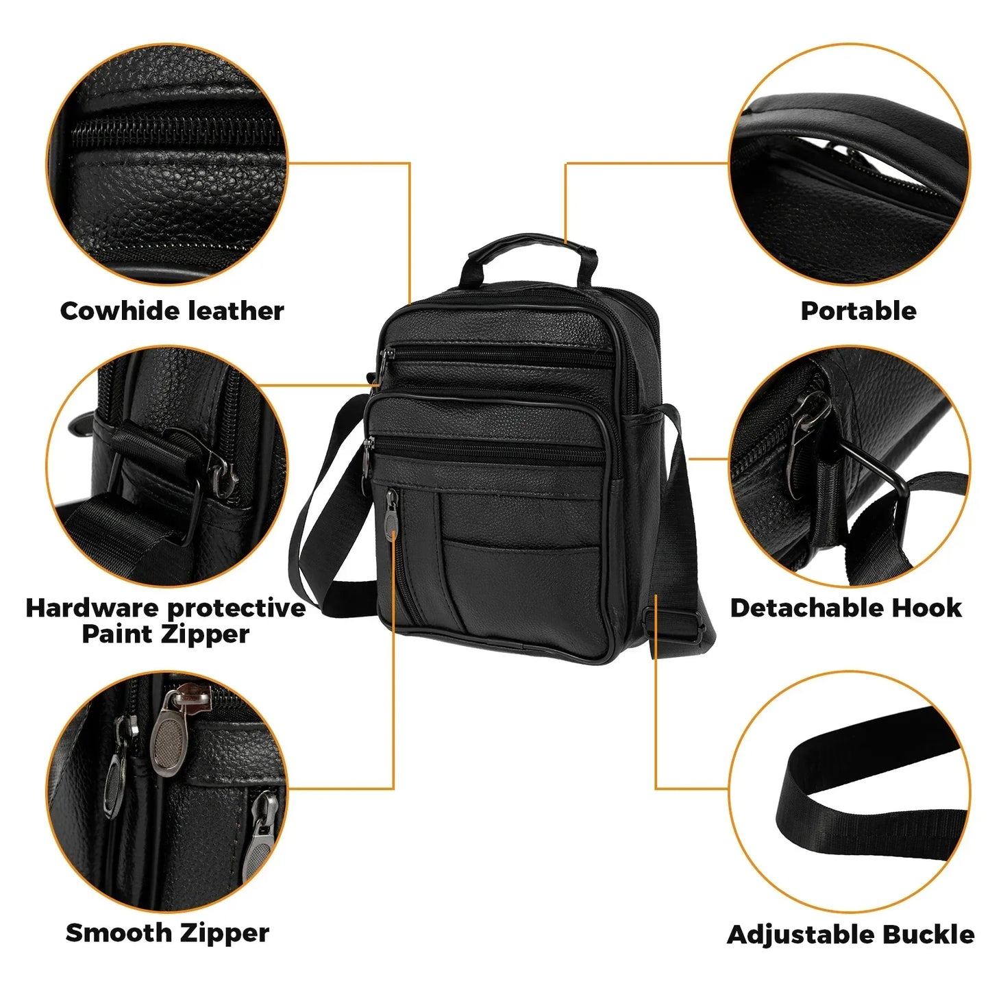 Leather Shoulder Bag for Men Small Crossbody Backpack Shoulder Bag with Adjustable Shoulder Straps PU Leather Chest Bag Daypack