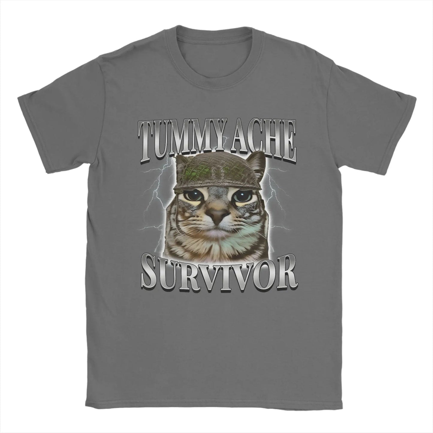 Tummy Ache Survivor Cat Meme Funny Saying Cats Animals T Shirt Summer  Pure Cotton T-Shirts For Men's Trending Casual Tee Shirt