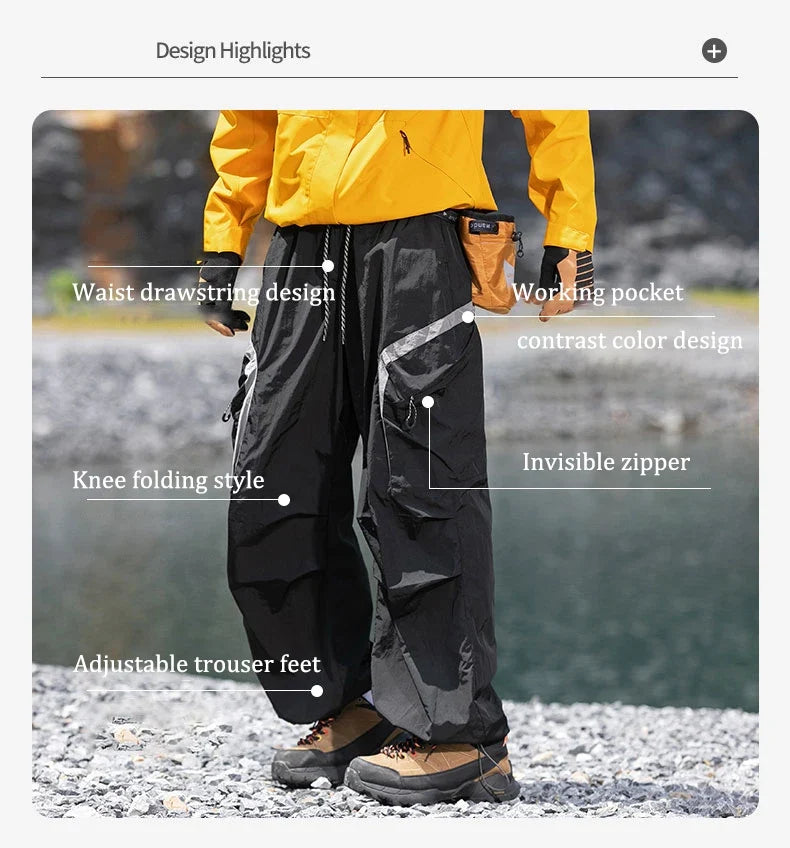 Autumn Hiking Pants Outdoor Patchwork Waterproof Mountaineering Zippered Trousers Male Elastic Waist Camping Fishing Cargo Pants