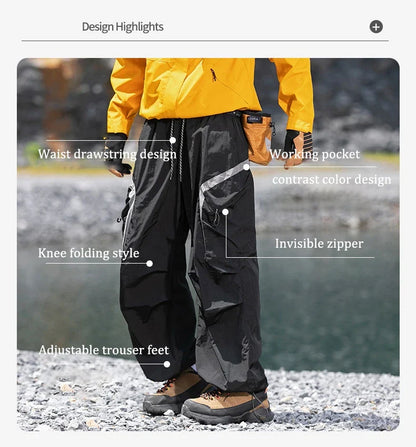 Autumn Hiking Pants Outdoor Patchwork Waterproof Mountaineering Zippered Trousers Male Elastic Waist Camping Fishing Cargo Pants