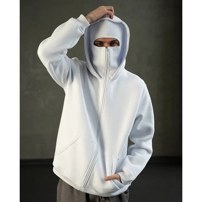 Men's Double Hat Mask Zipper Design Winter Windproof Hoodie Sports Jacket Outdoor Activities Hiking Travel Running Sweatshirt ﻿