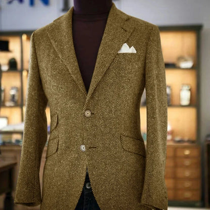 Mens Casual Suit Jacket Herringbone Single Breasted Business Blazer Fashion Slim Fit Comfortable Elegant Men's Outerwear Coats