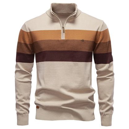 Men's Cotton Mock Neck Stand Collar Sweaters Quarter Zipper Pullover Autumn Winter Warm Social Casual Sweater for Men