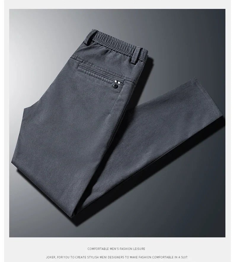 2024 Spring New Men's Casual Pants Brand Clothing Business Elastic Waist Thick Classic Slim Trousers Male Black Grey Brow