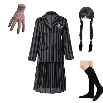 Girls Costumes Kids Black Striped Uniform Suit Birthday Party Halloween Cosplay Dresses For Kids