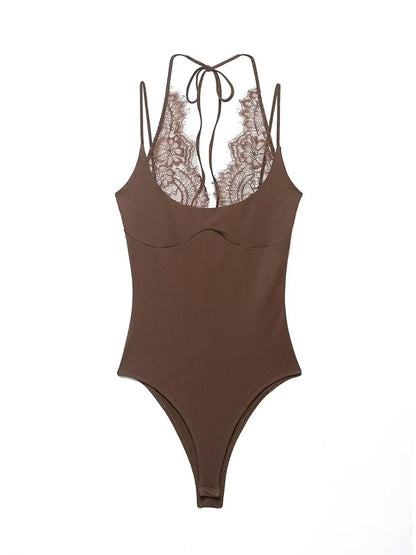 Women Sexy Slim Bodysuits Chic Lace Partwork Sleeveless Fashion Backless Sling Tops 2026 Newest Lady Casual Playsuit