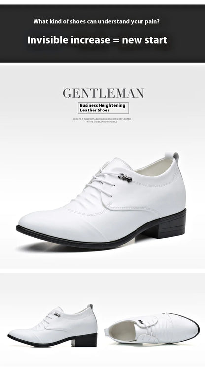 Business Men Oxford Leather Shoes Elevator Man Height Increase Insole 6CM White Black Thick Soled Formal Casual Shoes