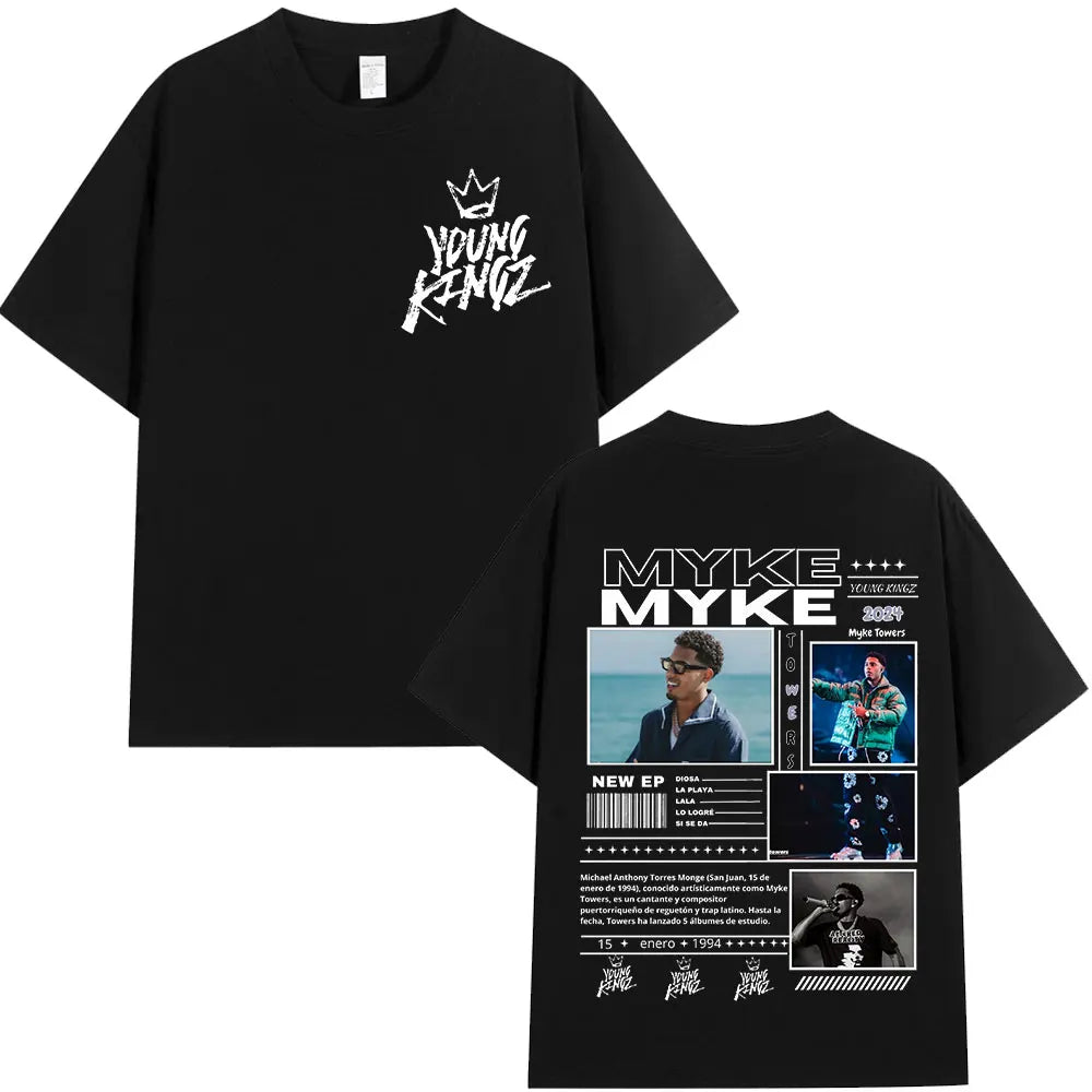 Rapper Myke Towers Graphic T-shirts Men Women Fashion Hip Hop Oversized T Shirt Comfort Cotton Short Sleeve T-shirt Streetwear