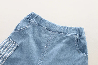 Infant Fashiont Bay Boys Denim Clothing Sets Summer Children Fashion Striped Shirts Shorts 2pcs Tracksuits  Casual Outfits Suits