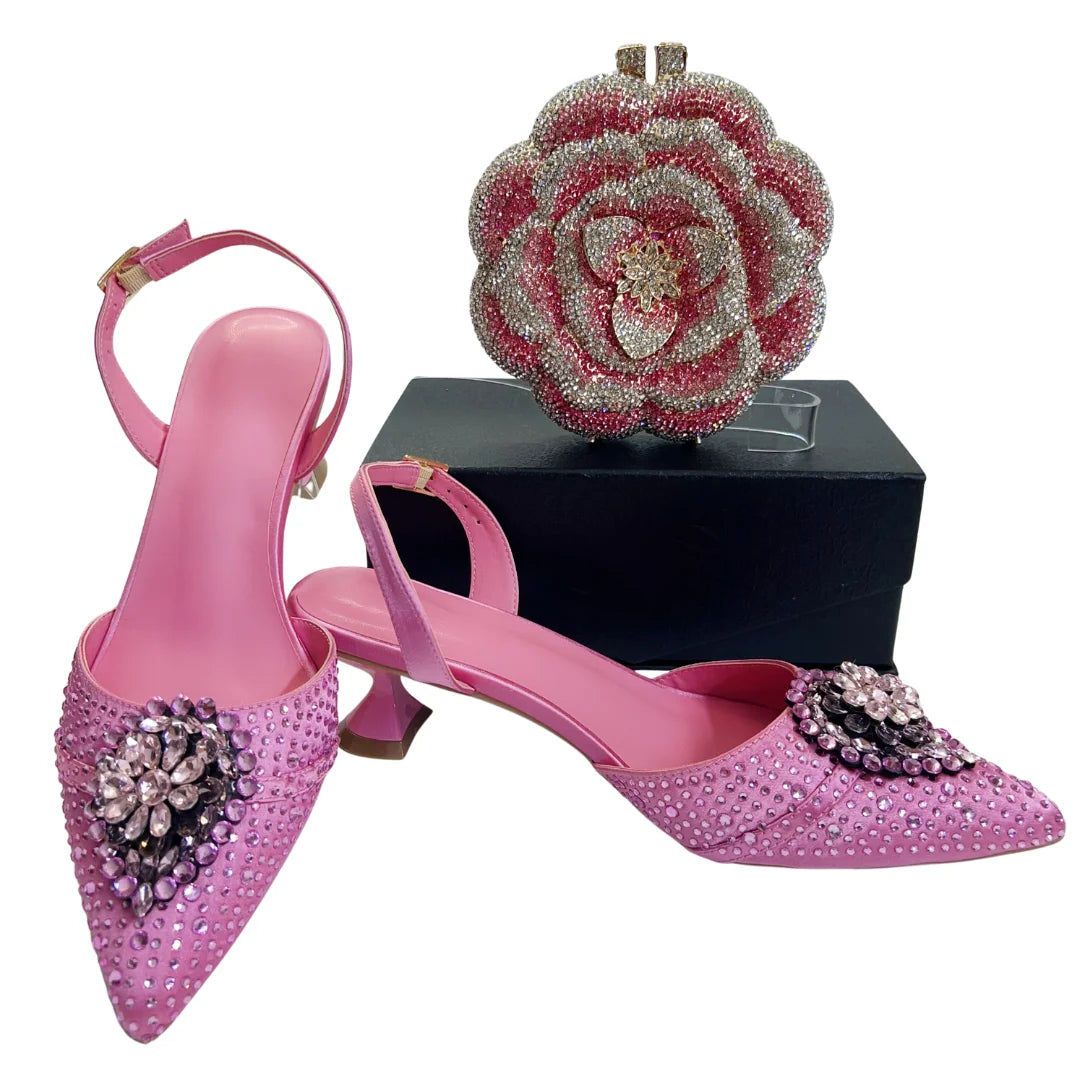 Italian Designer Evening Shoes With Clutch Bag Set for African Wedding and Bridal Occasions Lace Embroidered Beads Women's Shoes