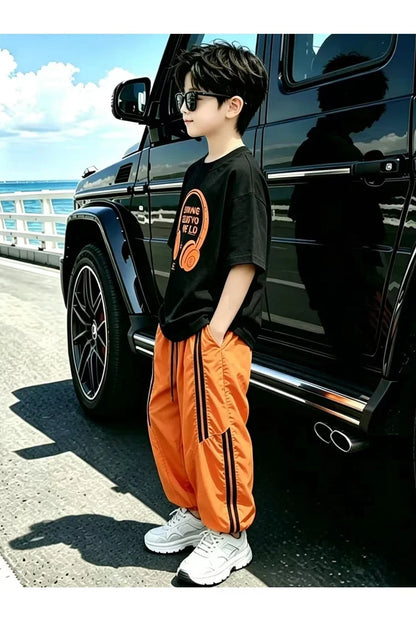 Street Style Children Luxury Summer Outfit Top And Bottom Set for Teen Boys T-shirt Pants Suit Kids Fashion Streetwear Clothes